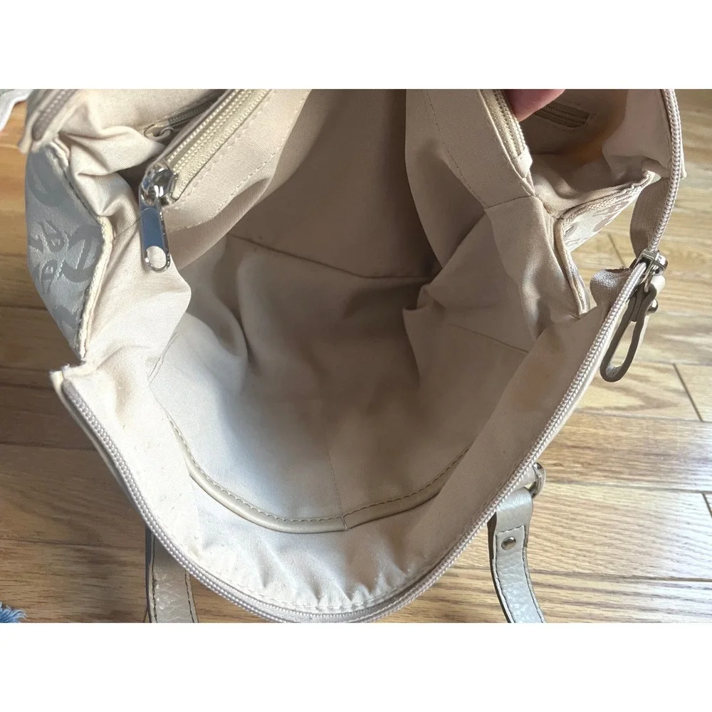 Etienne Aigner Beige Monogram Jacquard Shoulder Bag Purse Silver Hardware Summer